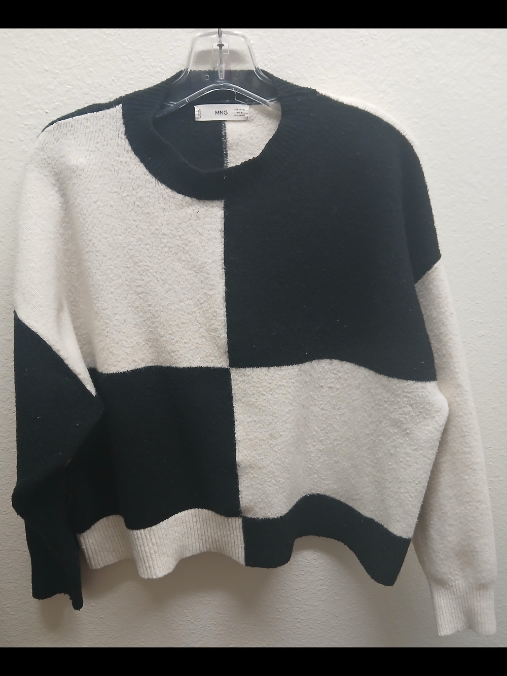 Mango Black & White Checkerboard Crewneck Sweater